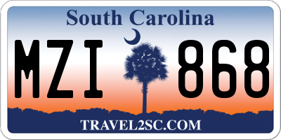 SC license plate MZI868