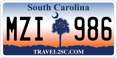 SC license plate MZI986