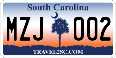 SC license plate MZJ002