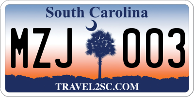 SC license plate MZJ003