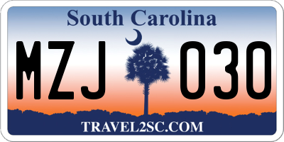 SC license plate MZJ030