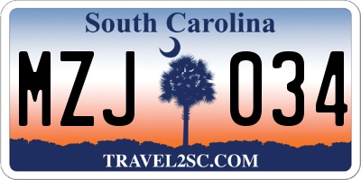 SC license plate MZJ034