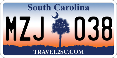 SC license plate MZJ038