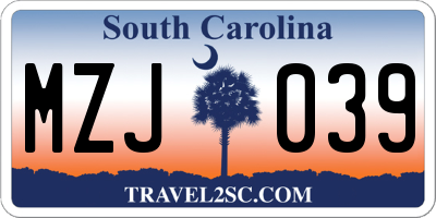 SC license plate MZJ039