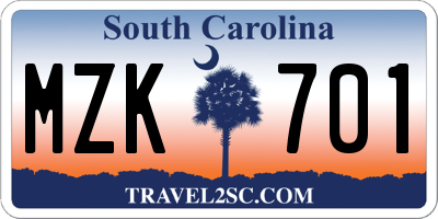 SC license plate MZK701
