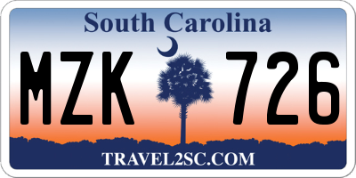 SC license plate MZK726