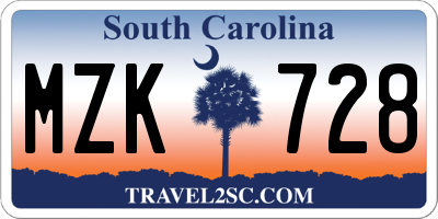 SC license plate MZK728