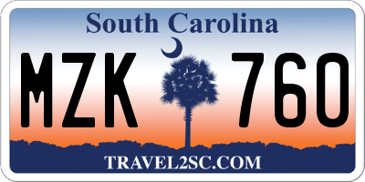 SC license plate MZK760
