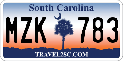 SC license plate MZK783
