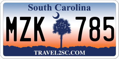 SC license plate MZK785