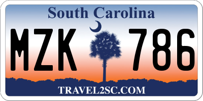 SC license plate MZK786