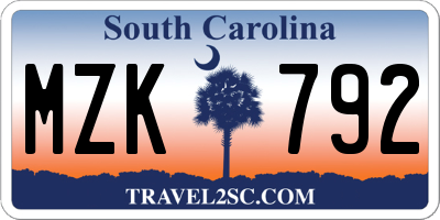 SC license plate MZK792