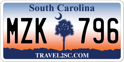 SC license plate MZK796