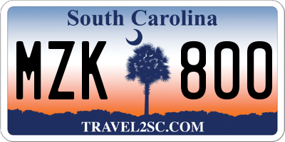 SC license plate MZK800