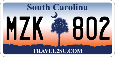 SC license plate MZK802