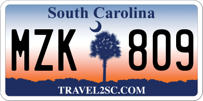 SC license plate MZK809