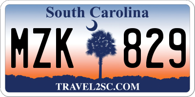 SC license plate MZK829