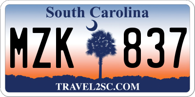SC license plate MZK837