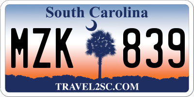 SC license plate MZK839