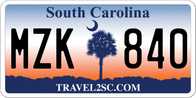 SC license plate MZK840