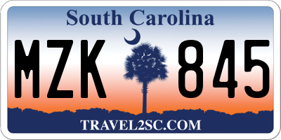 SC license plate MZK845