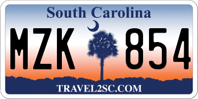SC license plate MZK854