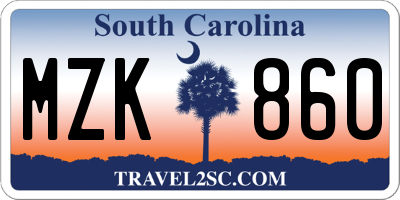 SC license plate MZK860