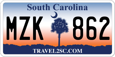 SC license plate MZK862