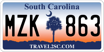 SC license plate MZK863