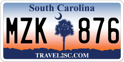 SC license plate MZK876