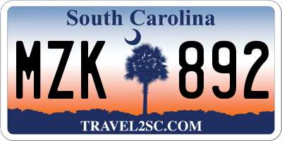 SC license plate MZK892
