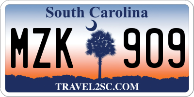 SC license plate MZK909