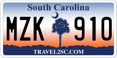 SC license plate MZK910