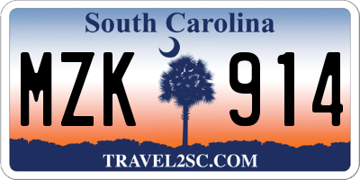 SC license plate MZK914