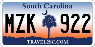 SC license plate MZK922