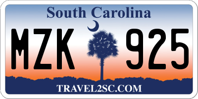 SC license plate MZK925