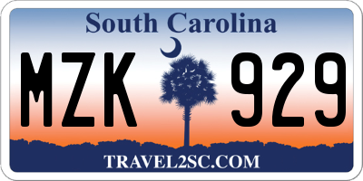 SC license plate MZK929