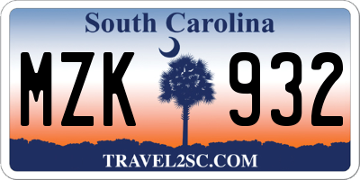 SC license plate MZK932