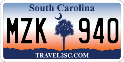 SC license plate MZK940