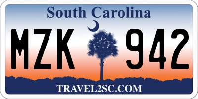 SC license plate MZK942