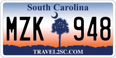 SC license plate MZK948