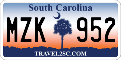SC license plate MZK952