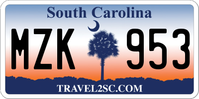 SC license plate MZK953