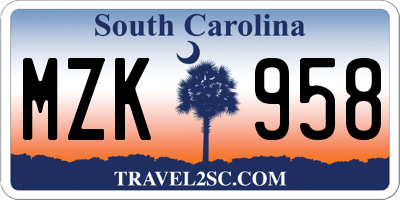 SC license plate MZK958