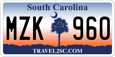 SC license plate MZK960