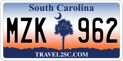 SC license plate MZK962