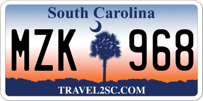 SC license plate MZK968