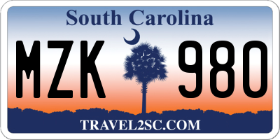 SC license plate MZK980