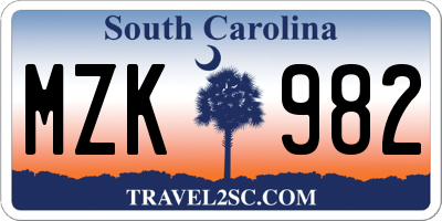 SC license plate MZK982