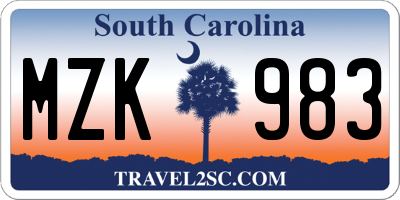 SC license plate MZK983